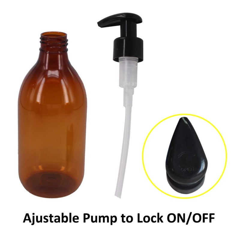 zmybcpack 8 Pack 8OZ Empty Plastic Pump Lotion Bottles with 1 Pen, Labels & Silicone Funnel, Amber Color Lotion Dispenser with Locking Lotion Pump for Body Wash, Shampoo, Massage Lotion, Gel - Image 3